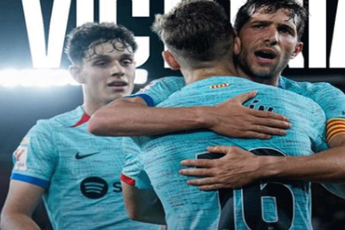 برشلونة بأقدام فيرمين لوبيز الثاني بعد الفوز بثنائية وحسم ريال مدريد الدوري الاسباني 2 برشلونة